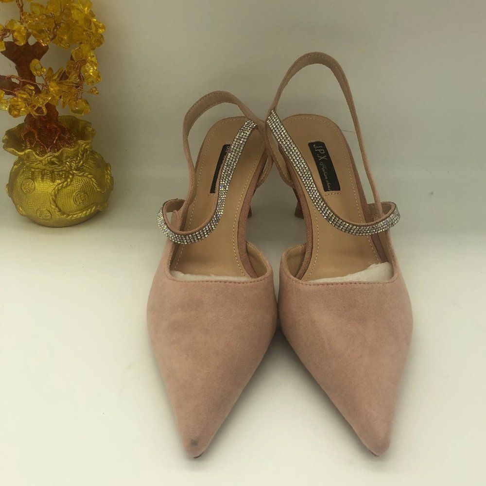 Pink Women Slingback Wedding Pointed Toe Low Heel Sandals